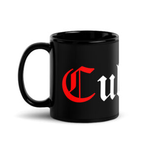 Taza negra brillante logo clásico
