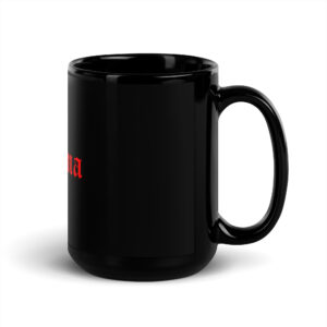 Taza negra brillante logo rojo
